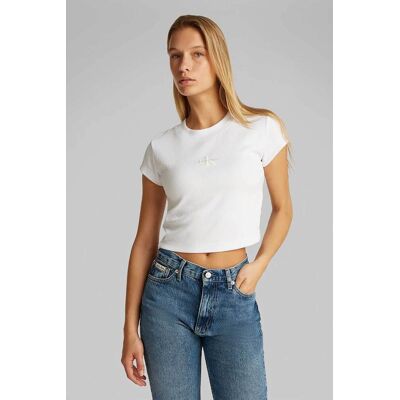 Calvin Klein Jeans γυναικείο T-shirt cropped με λογότυπο - LV047AB802 Λευκό S Calvin Klein Jeans γυναικείο T-shirt cropped με λογότυπο - LV047AB802 Λευκό S