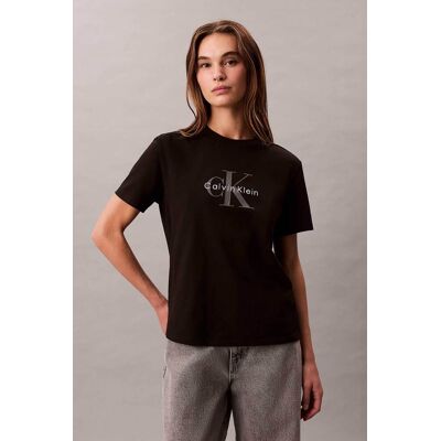 Calvin Klein Jeans γυναικείο T-shirt μονόχρωμο με λογότυπο Regular Fit - LV047B865G Μαύρο XS Calvin Klein Jeans γυναικείο T-shirt μονόχρωμο με λογότυπο Regular Fit - LV047B865G Μαύρο XS