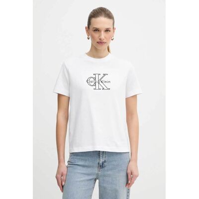 Calvin Klein Jeans γυναικείο T-shirt μονόχρωμο με λογότυπο Regular Fit - LV047E819G Λευκό XS Calvin Klein Jeans γυναικείο T-shirt μονόχρωμο με λογότυπο Regular Fit - LV047E819G Λευκό XS