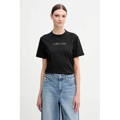 Calvin Klein Jeans γυναικείο T-shirt μονόχρωμο με λογότυπο Slim Fit - LV047E821G Μαύρο S Calvin Klein Jeans γυναικείο T-shirt μονόχρωμο με λογότυπο Slim Fit - LV047E821G Μαύρο S