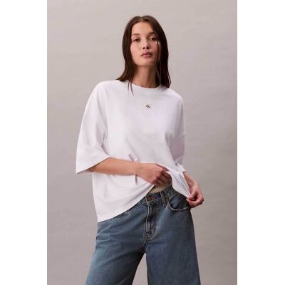 Calvin Klein Jeans γυναικείο T-shirt μονόχρωμο με λογότυπο Oversized Fit - LV047D204G Λευκό L Calvin Klein Jeans γυναικείο T-shirt μονόχρωμο με λογότυπο Oversized Fit - LV047D204G Λευκό L