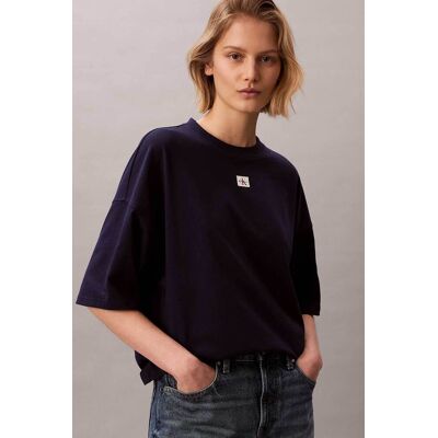 Calvin Klein Jeans γυναικείο T-shirt μονόχρωμο με λογότυπο Oversized Fit - LV047D204G Μπλε Σκούρο M Calvin Klein Jeans γυναικείο T-shirt μονόχρωμο με λογότυπο Oversized Fit - LV047D204G Μπλε Σκούρο M