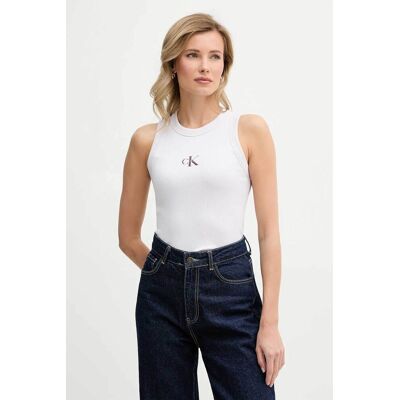 Calvin Klein Jeans γυναικείο τοπ αμάνικο ribbed - LV047E200G Λευκό - Κόκκινο XS Calvin Klein Jeans γυναικείο τοπ αμάνικο ribbed - LV047E200G Λευκό - Κόκκινο XS