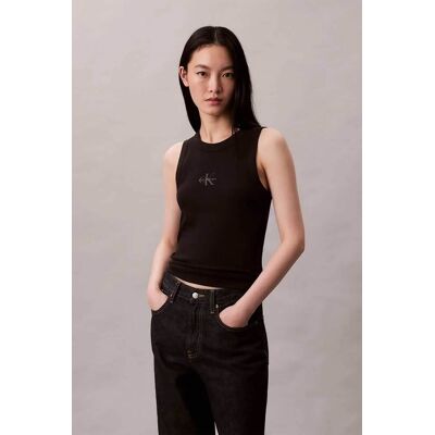 Calvin Klein Jeans γυναικείο τοπ αμάνικο ribbed - LV047E200G Μαύρο S Calvin Klein Jeans γυναικείο τοπ αμάνικο ribbed - LV047E200G Μαύρο S