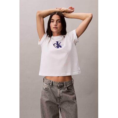 Calvin Klein Jeans γυναικείο T-shirt μονόχρωμο με λογότυπο Relaxed Fit - LV047F800G Λευκό M Calvin Klein Jeans γυναικείο T-shirt μονόχρωμο με λογότυπο Relaxed Fit - LV047F800G Λευκό M