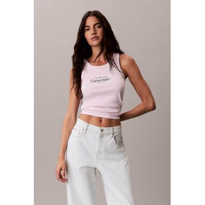 Calvin Klein Jeans γυναικείο τοπ αμάνικο ribbed - LV047F816G Ροζ M Calvin Klein Jeans γυναικείο τοπ αμάνικο ribbed - LV047F816G Ροζ M