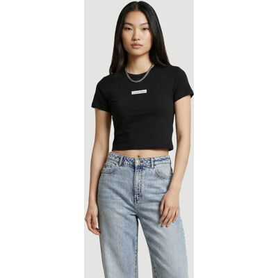 Calvin Klein Jeans γυναικείο T-shirt μονόχρωμο με λογότυπο Slim Fit - LV047F842G Μαύρο M Calvin Klein Jeans γυναικείο T-shirt μονόχρωμο με λογότυπο Slim Fit - LV047F842G Μαύρο M