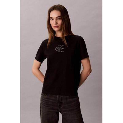 Calvin Klein Jeans γυναικείο T-shirt με μεταλλιζέ λογότυπο Regular Fit - LV047D873GA Μαύρο XS Calvin Klein Jeans γυναικείο T-shirt με μεταλλιζέ λογότυπο Regular Fit - LV047D873GA Μαύρο XS