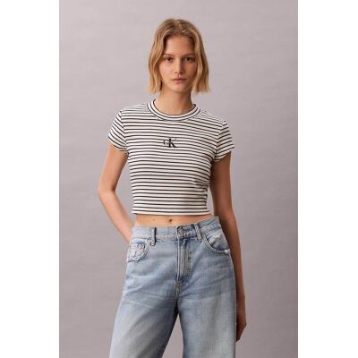 Calvin Klein Jeans γυναικείο T-shirt με ριγέ σχέδιο και λογότυπο Slim Fit - LV047F833G Ασπρόμαυρο L Calvin Klein Jeans γυναικείο T-shirt με ριγέ σχέδιο και λογότυπο Slim Fit - LV047F833G Ασπρόμαυρο L