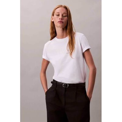 Calvin Klein Jeans γυναικείο T-shirt με μεταλλιζέ λογότυπο Regular Fit - LV047D873G Λευκό XS Calvin Klein Jeans γυναικείο T-shirt με μεταλλιζέ λογότυπο Regular Fit - LV047D873G Λευκό XS