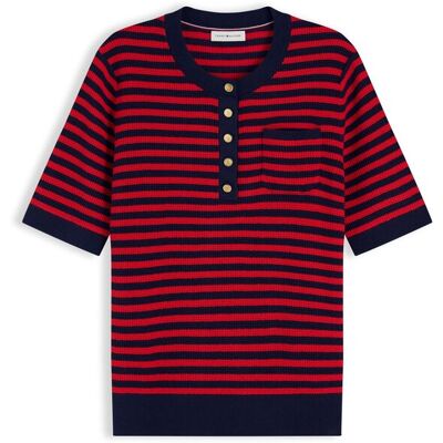 Tommy Hilfiger γυναικεία πλεκτή μπλούζα structured henley με ριγέ σχέδιο Regular Fit - WW0WW50085 Κόκκινο L Tommy Hilfiger γυναικεία πλεκτή μπλούζα structured henley με ριγέ σχέδιο Regular Fit - WW0WW50085 Κόκκινο L