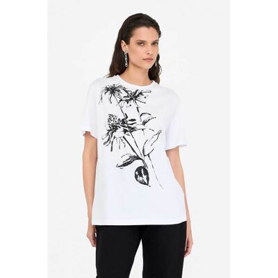 Liu Jo γυναικείο T-shirt με floral print και πέτρες - CF5382J6308 Λευκό 44 Liu Jo γυναικείο T-shirt με floral print και πέτρες - CF5382J6308 Λευκό 44
