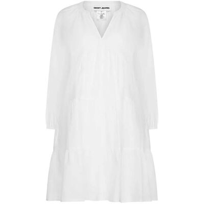 DKNY γυναικείο midi φόρεμα μονόχρωμο με V - DJ4D9021 Λευκό XS DKNY γυναικείο midi φόρεμα μονόχρωμο με V - DJ4D9021 Λευκό XS