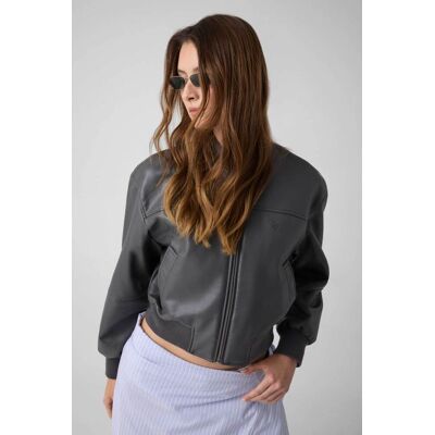 Guess γυναικείο bomber jacket faux leather - W6YL01W2525 Ανθρακί L Guess γυναικείο bomber jacket faux leather - W6YL01W2525 Ανθρακί L