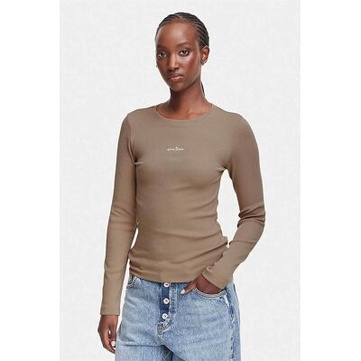 GUESS JEANS Guess γυναικεία μπλούζα ribbed με κεντημένο λογότυπο Slim Fit - W6YP14K3821 Taupe M GUESS JEANS Guess γυναικεία μπλούζα ribbed με κεντημένο λογότυπο Slim Fit - W6YP14K3821 Taupe M
