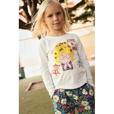 Boboli παιδική μακρυμάνικη μπλούζα με girl & fox print - 314019 Λευκό 8Y Boboli παιδική μακρυμάνικη μπλούζα με girl & fox print - 314019 Λευκό 8Y
