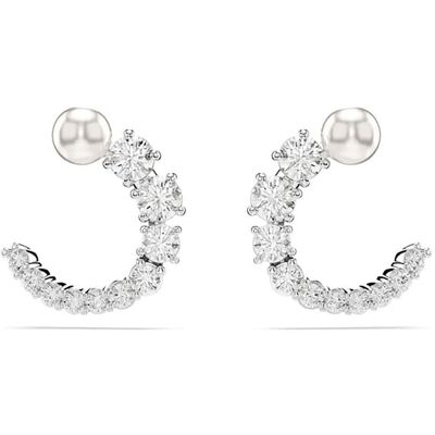 Swarovski γυναικείοι κρίκοι, crystal pearl, στρογγυλή κοπή, λευκά, επιμετάλλωση ροδίου "Matrix" - 5692260 Swarovski γυναικείοι κρίκοι, crystal pearl, στρογγυλή κοπή, λευκά, επιμετάλλωση ροδίου "Matrix" - 5692260
