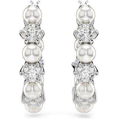 Swarovski γυναικείοι κρίκοι crystal pearl, στρογγυλή κοπή, λευκά, επιμετάλλωση ροδίου "Matrix" - 5709256 Swarovski γυναικείοι κρίκοι crystal pearl, στρογγυλή κοπή, λευκά, επιμετάλλωση ροδίου "Matrix" - 5709256