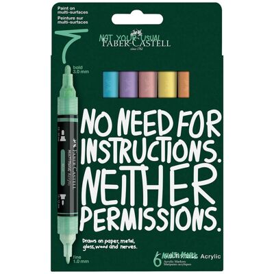 Faber-Castell σετ 6 ακρυλικοί μαρκαδόροι Multimark με διπλή μύτη, παστέλ χρώματα - 186005 Faber-Castell σετ 6 ακρυλικοί μαρκαδόροι Multimark με διπλή μύτη, παστέλ χρώματα - 186005