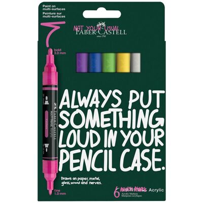 Faber-Castell σετ 6 ακρυλικοί μαρκαδόροι Multimark με διπλή μύτη - έντονα χρώματα - 186009 Faber-Castell σετ 6 ακρυλικοί μαρκαδόροι Multimark με διπλή μύτη - έντονα χρώματα - 186009