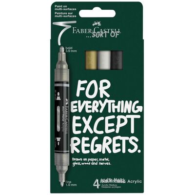Faber-Castell σετ 6 ακρυλικοί μαρκαδόροι Multimark με διπλή μύτη - λευκό, μαύρο, χρυσό, ασημί - 186010 Faber-Castell σετ 6 ακρυλικοί μαρκαδόροι Multimark με διπλή μύτη - λευκό, μαύρο, χρυσό, ασημί - 186010