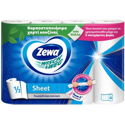 ZEWA Χαρτί Κουζίνας Wisch & Weg 2 Φύλλα 4 Ρολά 439g ZEWA Χαρτί Κουζίνας Wisch & Weg 2 Φύλλα 4 Ρολά 439g