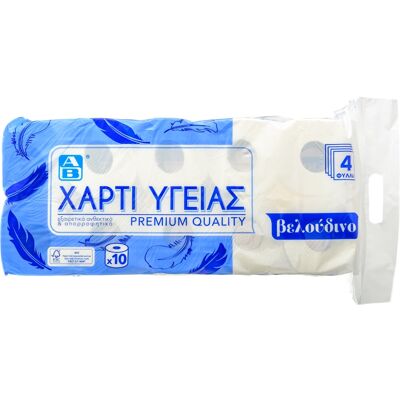 ΑΒ Χαρτί Υγείας Βελούδινο 4 Φύλλα 10 Ρολά 1.35kg ΑΒ Χαρτί Υγείας Βελούδινο 4 Φύλλα 10 Ρολά 1.35kg