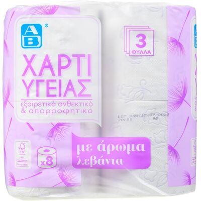 ΑΒ Χαρτί Υγείας Λεβάντα 3 Φύλλα 8 Ρολά 736g ΑΒ Χαρτί Υγείας Λεβάντα 3 Φύλλα 8 Ρολά 736g