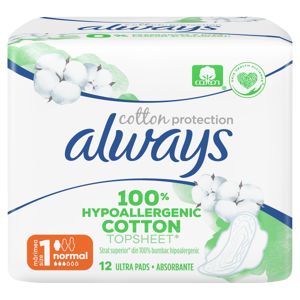 Always Cotton Protection Ultra Normal Σερβιέτες No1 Με Φτερά 12τμχ