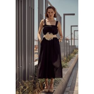 Lumina Φόρεμα λινό με ψάθινη ζώνη - Μαύρο - Size: One Size