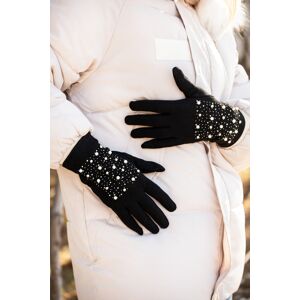 Ligglo Μαύρα Γάντια με Διακοσμητικές Πέρλες και Patch  - Γυναικεία - Size: ΑΞΕΣΟΥΑΡ > Γάντια