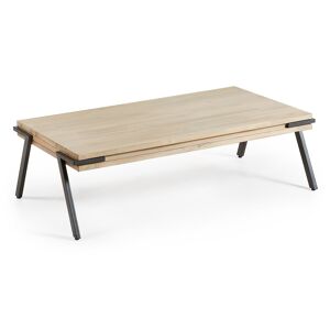 Kave Home Τραπέζι σαλονιού Thinh, μασίφ ξύλο ακακίας, ατσάλινα πόδια σε μαύρο φινίρισμα, 125x70εκ