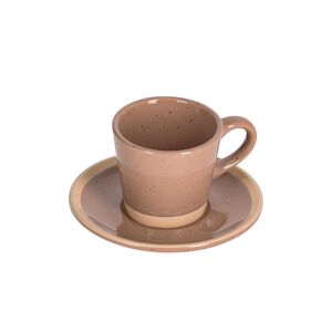 Kave Home Κεραμική κούπα με πιατάκι Tilia, ανοιχτό καφέ