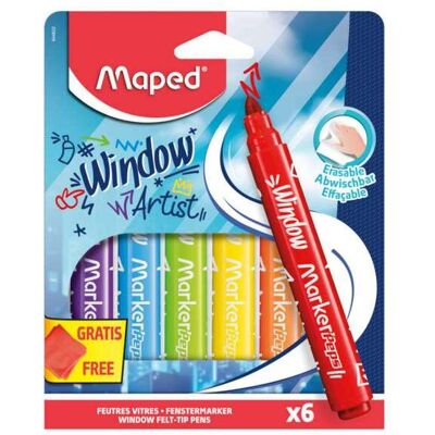 Μαρκαδόροι Maped Για Παράθυρο Σετ 6 Colours Με Πανί Μαρκαδόροι Maped Για Παράθυρο Σετ 6 Colours Με Πανί