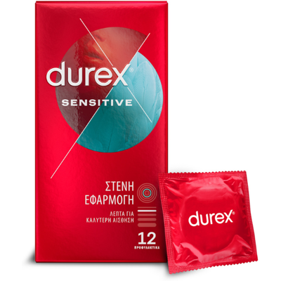 Durex Προφυλακτικά Λεπτά Sensitive με Στενή Εφαρμογή, 12τμχ Durex Προφυλακτικά Λεπτά Sensitive με Στενή Εφαρμογή, 12τμχ