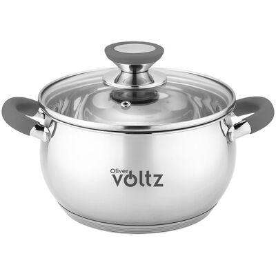 Κατσαρόλα Oliver Voltz OV51210N18, 18 cm, 2.5 l, Επαγωγή, Γκρι λαβές από σιλικόνη, Inox/Γκρί Κατσαρόλα Oliver Voltz OV51210N18, 18 cm, 2.5 l, Επαγωγή, Γκρι λαβές από σιλικόνη, Inox/Γκρί