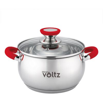 Κατσαρόλα Oliver Voltz OV51210N20, 20 cm, 3.5 l, Επαγωγή, Κόκκινες λαβές από σιλικόνη, Inox/Κόκκινος Κατσαρόλα Oliver Voltz OV51210N20, 20 cm, 3.5 l, Επαγωγή, Κόκκινες λαβές από σιλικόνη, Inox/Κόκκινος