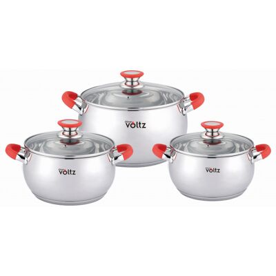 Σετ κατσαρόλας Oliver Voltz OV51210N6B, 6 τεμαχίων, επαγωγής, λαβές σιλικόνης, Inox/κόκκινο Σετ κατσαρόλας Oliver Voltz OV51210N6B, 6 τεμαχίων, επαγωγής, λαβές σιλικόνης, Inox/κόκκινο