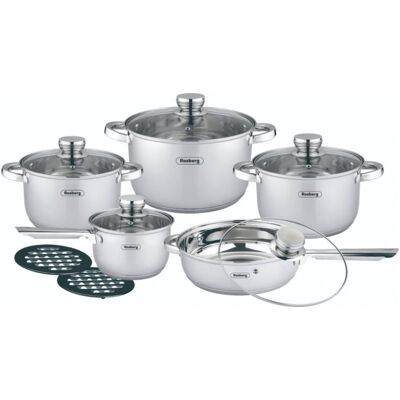 Σετ κατσαρόλες και τηγάνια Rosberg R51210L12BM, 12 τεμάχια, Πολυστρωματικός πυθμένας, Ανοξείδωτο, Ασημί Σετ κατσαρόλες και τηγάνια Rosberg R51210L12BM, 12 τεμάχια, Πολυστρωματικός πυθμένας, Ανοξείδωτο, Ασημί