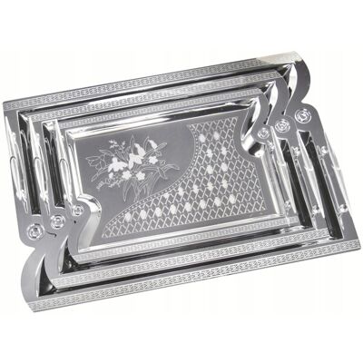 Σετ 3 δίσκων σερβιρίσματος από χάλυβα Kinghoff KH 4743, Επιχρωμιωμένο, Ασημί Σετ 3 δίσκων σερβιρίσματος από χάλυβα Kinghoff KH 4743, Επιχρωμιωμένο, Ασημί