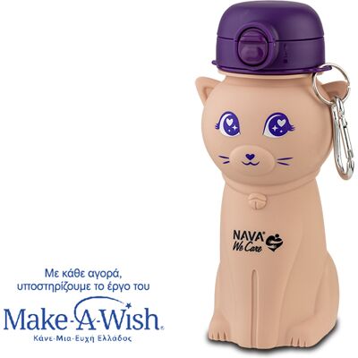Nava Μπουκάλι νερού σιλικόνης ροζ γάτα "We Care" 500ml Nava Μπουκάλι νερού σιλικόνης ροζ γάτα "We Care" 500ml