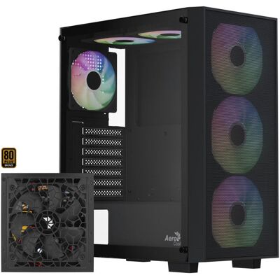 Aerocool B509A Flow-G-BK-v1, mit Netzteil Aero 650 (schwarz, Tempered Glass) Aerocool B509A Flow-G-BK-v1, mit Netzteil Aero 650 (schwarz, Tempered Glass)