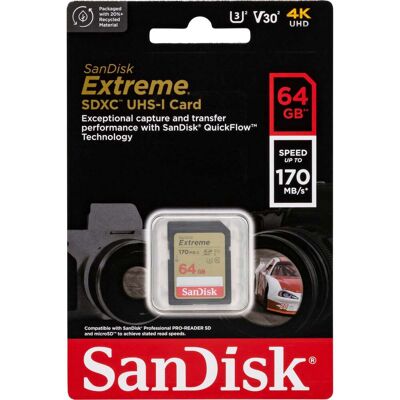 SanDisk Extreme SDXC 64GB UHS-I C10 U3 V30 SanDisk Extreme SDXC 64GB UHS-I C10 U3 V30