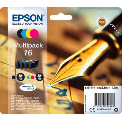 Epson DURABrite Ultra Multipack T162 Black/Cyan/Magenta/Yellow Ink Cartridges - Model T1626 Epson DURABrite Ultra Multipack T162 Black/Cyan/Magenta/Yellow Ink Cartridges - Model T1626