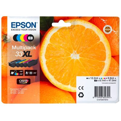 Epson Multipack Claria Premium Ink Cartridges Black/Photo Black/Cyan/Magenta/Yellow 33 XL T3357 Epson Multipack Claria Premium Ink Cartridges Black/Photo Black/Cyan/Magenta/Yellow 33 XL T3357