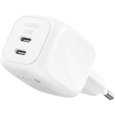 Belkin Φορτιστής Χωρίς Καλώδιο με 2 Θύρες USB-C και Καλώδιο USB-C 50W Power Delivery Λευκός (WCH019kqWH) Belkin Φορτιστής Χωρίς Καλώδιο με 2 Θύρες USB-C και Καλώδιο USB-C 50W Power Delivery Λευκός (WCH019kqWH)