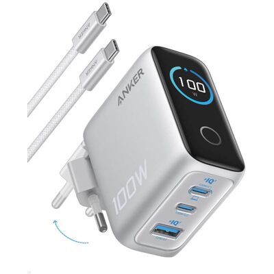 Anker Set 100W 2x PD USB-C 1x USB Smart Display With Cable USB-C 1.5M Silver Anker Set 100W 2x PD USB-C 1x USB Smart Display With Cable USB-C 1.5M Silver