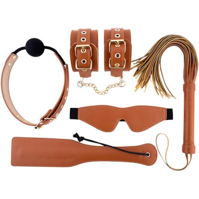 Blaze Elite - BDSM σετ 5 τεμαχίων - δέρμα κονιάκ Blaze Elite - BDSM σετ 5 τεμαχίων - δέρμα κονιάκ