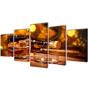 vidaXL Nyomtatott vászon falikép szett whiskey és szivar 200 x 100 cm