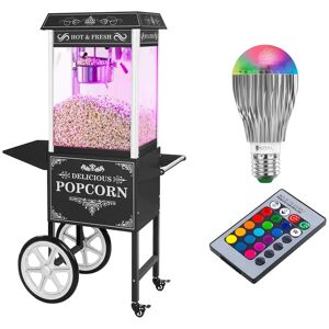 Royal Catering Popcorn készítő gép, kocsival és LED világítással- Retro-Design - fekete